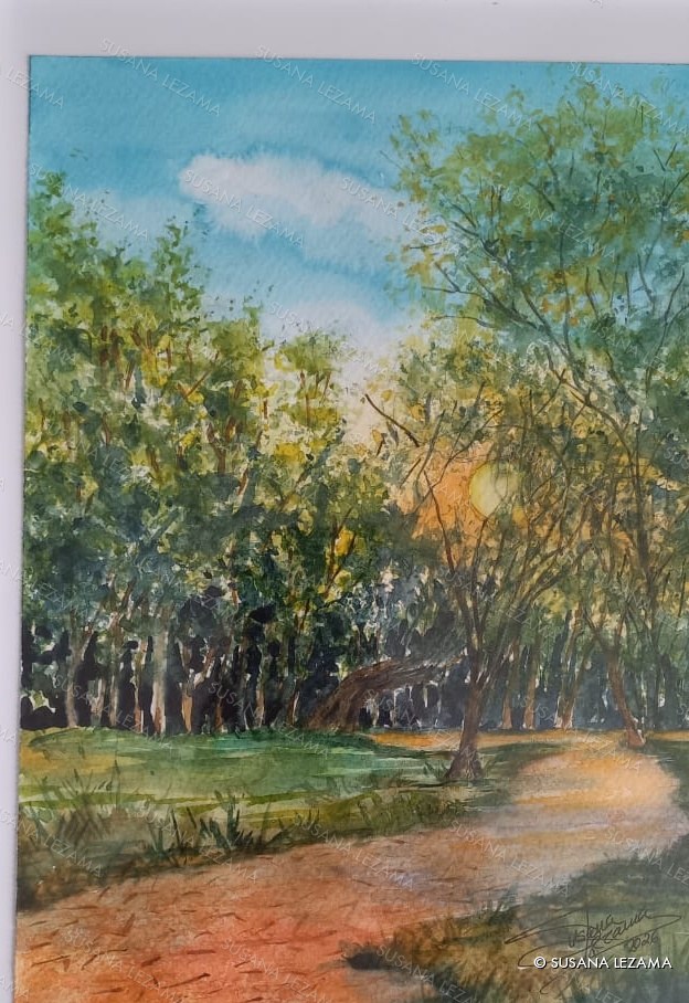 El arroyo, acuarela original de la pintora mexicana Susana Lezama