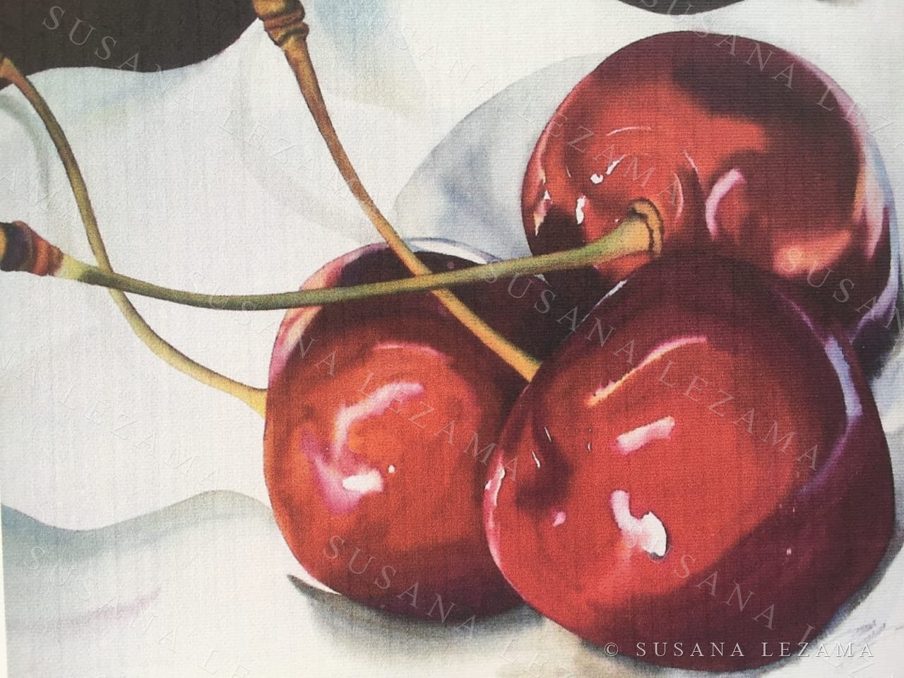 Las cerezas de primavera, acuarela original de la pintora mexicana Susana Lezama